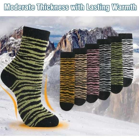 Women Winter Warm Socks for Ladies Cozy Crew Socks 6 Pairs - 13037/Zebra Stripe - Picture 2 of 5